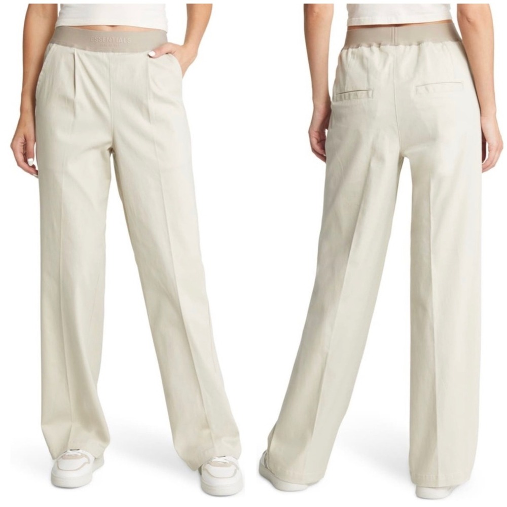 Fear of God Essentials Womens Khaki Logo‎ Waistband Relaxed Trouser Pants Size M